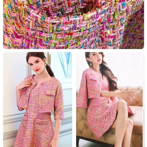 GORGEOUS 2 piece Tweed Flare out dress with short jacket - Picture 1 of 13